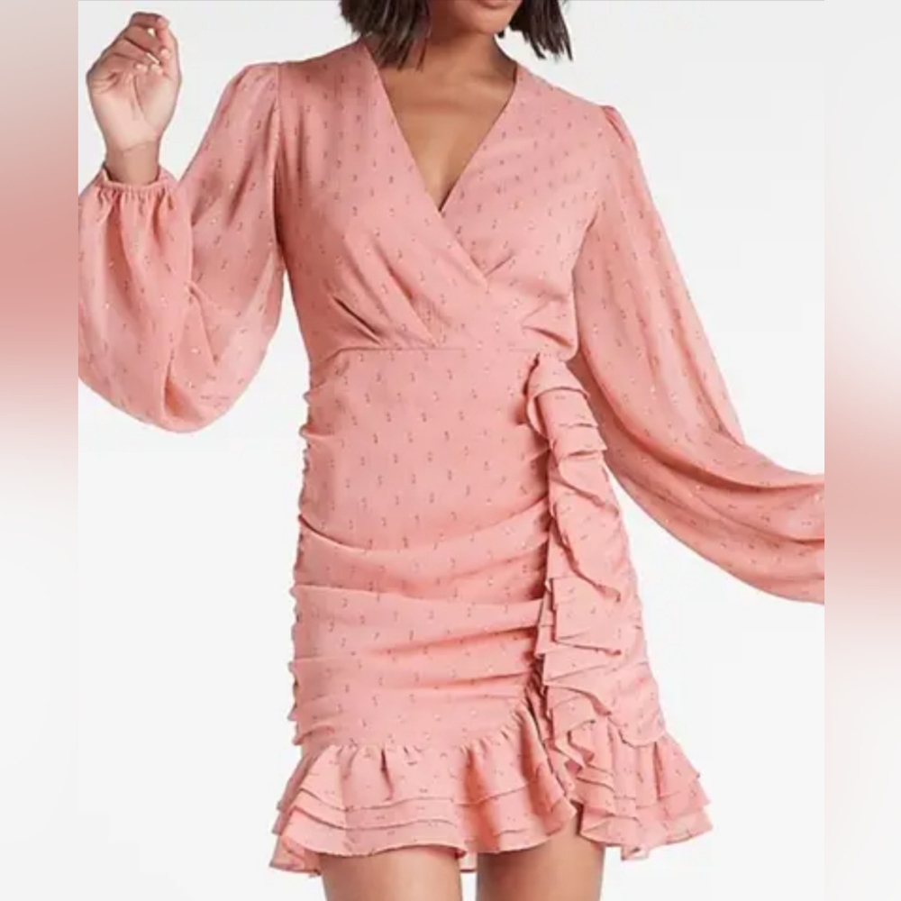 Express Pink Ruffled Long Sleeve Mini Dress Size Small